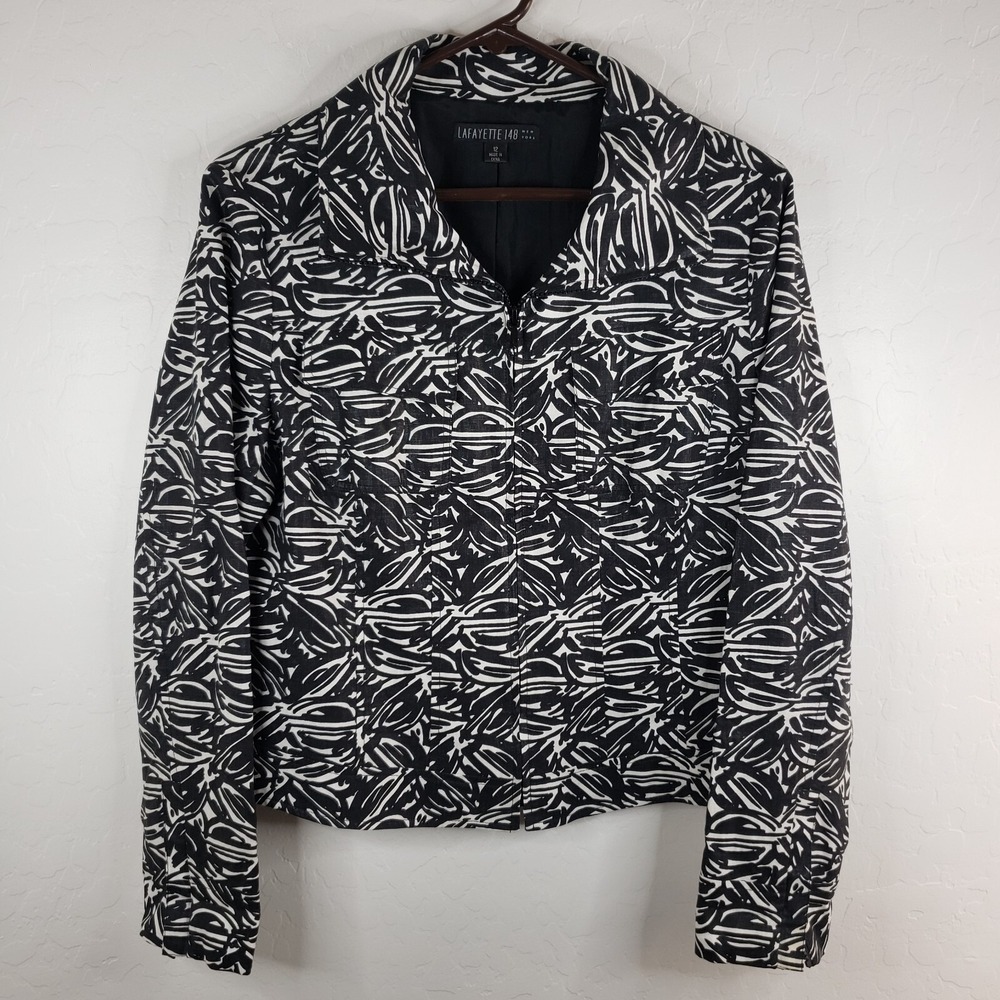 Lafayette 148 Blazer Jacket Women's 12 Zebra Print Full Zip Jacket Button Cuffs